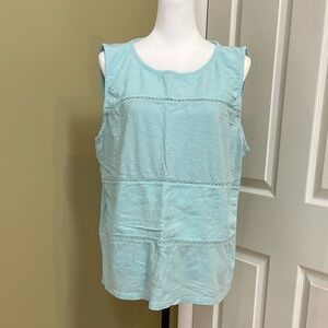 Talbots, XL, light blue tank top with embroidered sections
